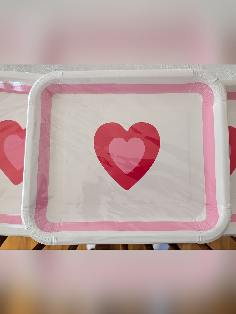 Pink Heart Paper Party Platter - 3 Sets Of 8. NEW